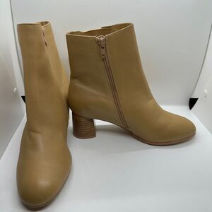 JOIE Modern Leather‎ Ankle Boots Block Heel Side Zip Tan Beige Booties Size 8.5